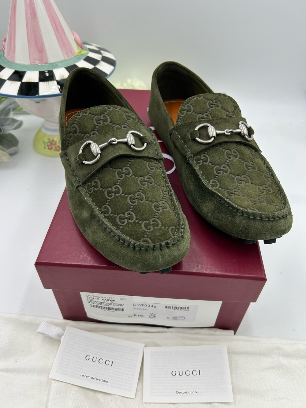 Men's Gucci GG embossed suede driver loafers size 9.5 fits 10 US made in Italy